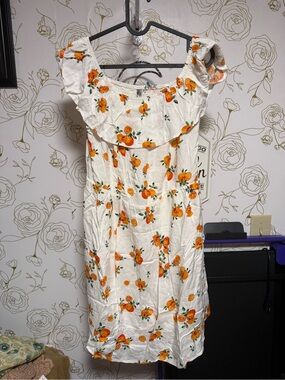 White Floral Orange-Print Women’s Sundress